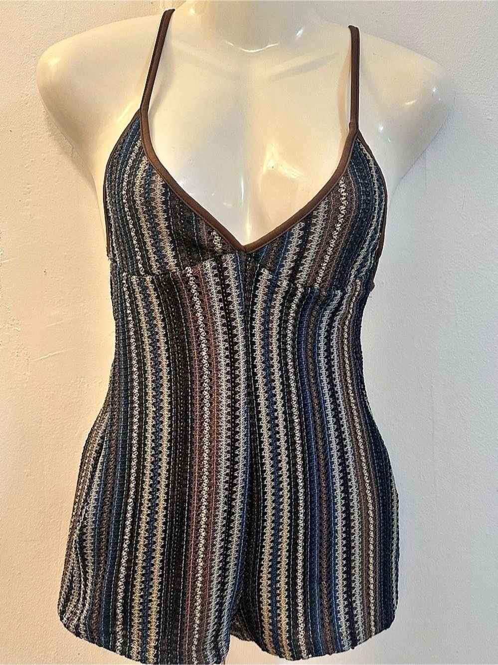 Halterneck Romper Blue & Brown